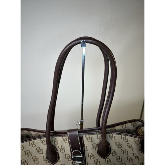 Vintage Dooney And Bourke Tan & Brown Satchel Bag With Signature Logo - Picture 3 of 11